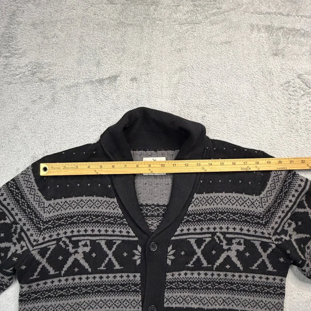 Marc Ecko Cut & Sew Mens Shawl Collar Cardigan Black Grey Fair Isle Sweater Med